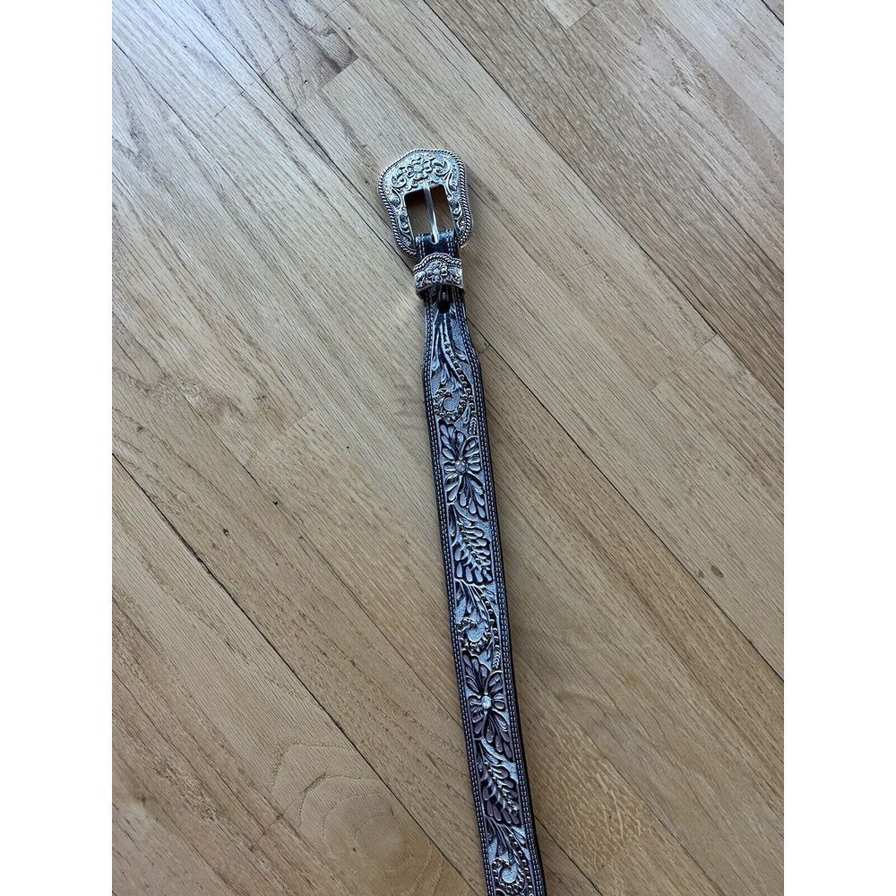 Justin Cowgirl Western Style Leather Rhinestone Stud Pewter/ Silver Belt 28‎